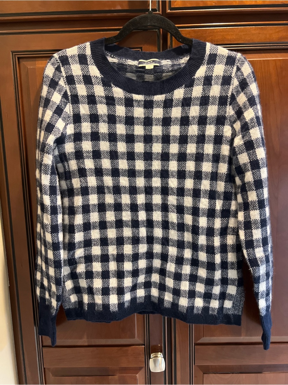 J Crew Cashmere Sweater Gingham Blue and White - S